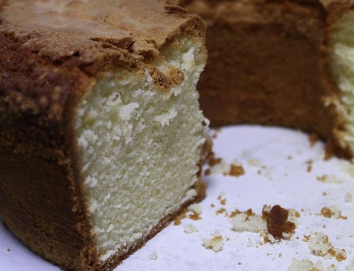Pound cake with a sliced piece